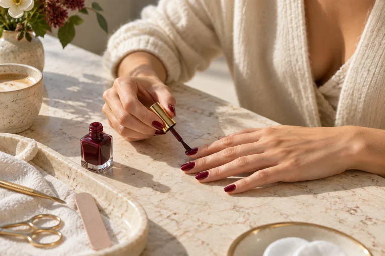 A Burgundy Manicure: Thin Coats and Clean Edges — THIKURA Beauty Journal