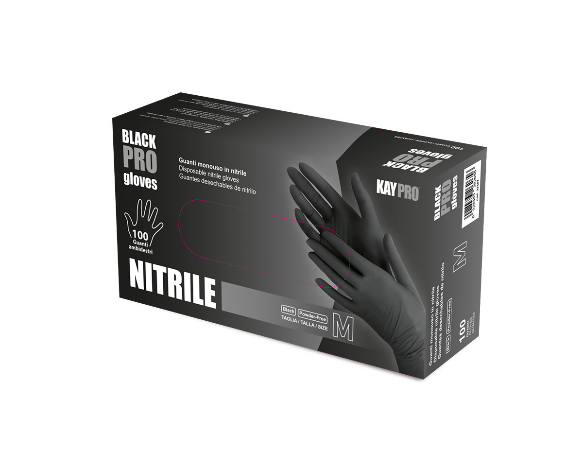 KAYPRO Black Nitrile Gloves - 100 Pieces, Size M