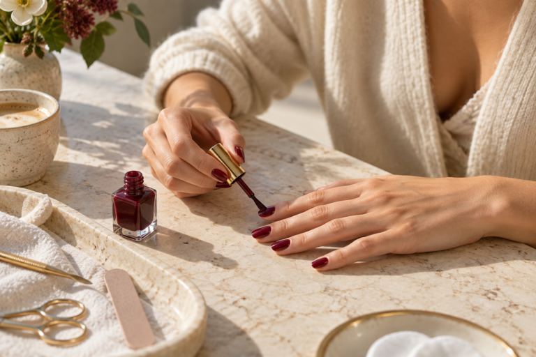 A Burgundy Manicure: Thin Coats and Clean Edges — THIKURA Beauty Journal