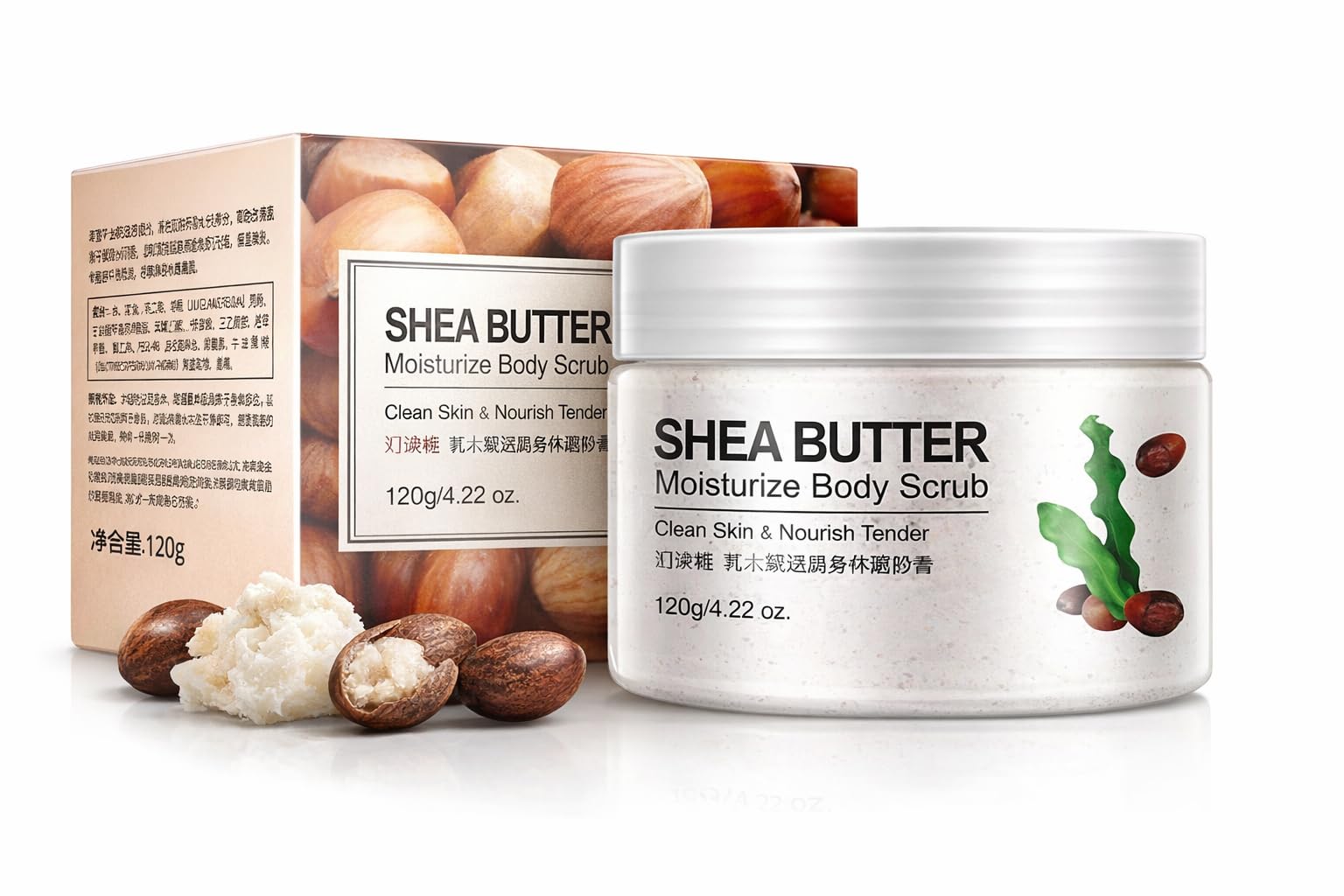 Shea Butter Moisturize Body Scrub, Exfoliating and Hydrating, 120g/4.22 oz, All Skin Types