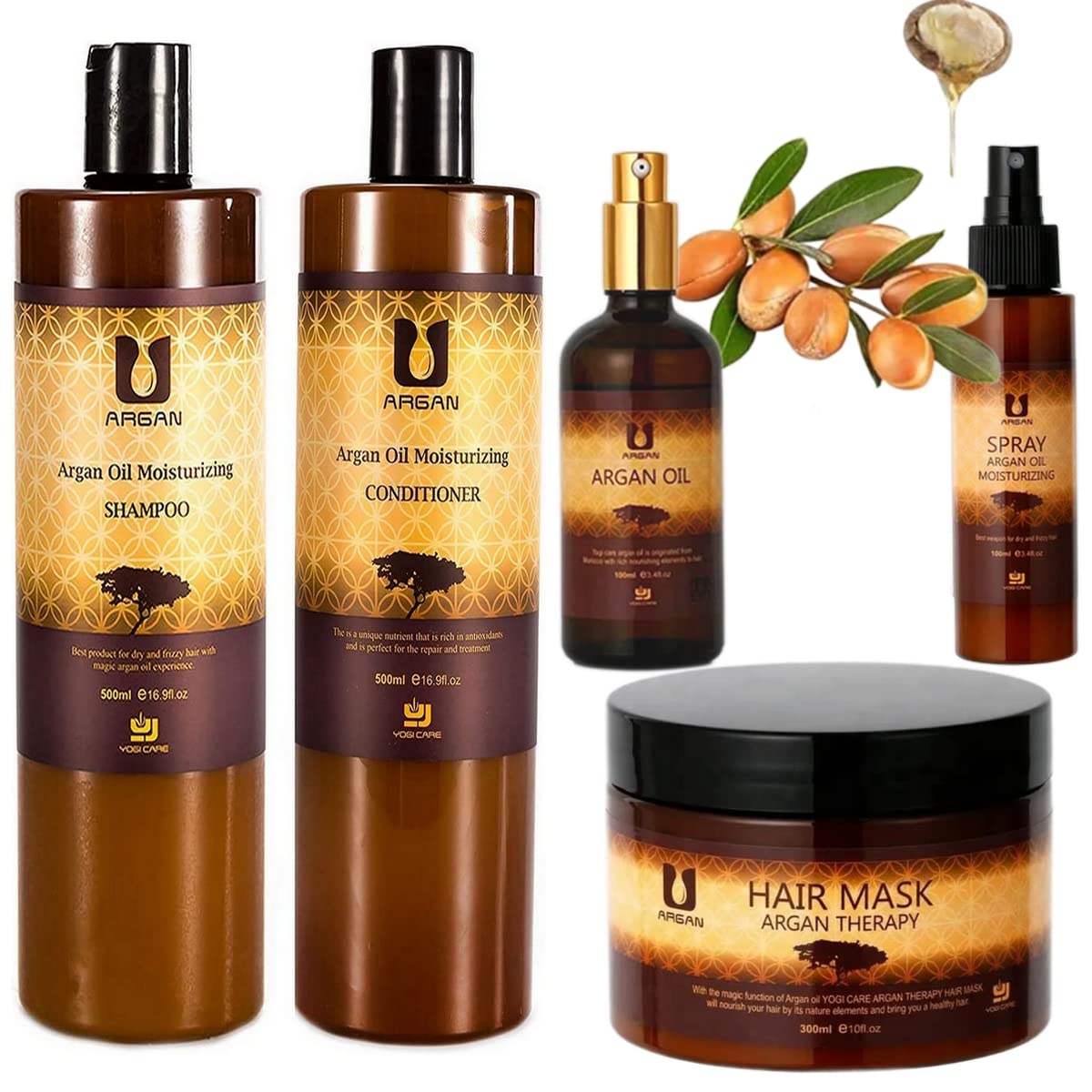 AINATU Morocco Argan Oil Organic Set, 5 Pieces, All Hair Types